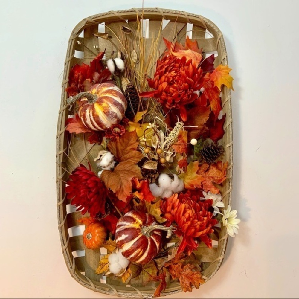New Fall Floral Pumpkin Farmhouse Tobacco Basket Wreath Autumn Home Decor